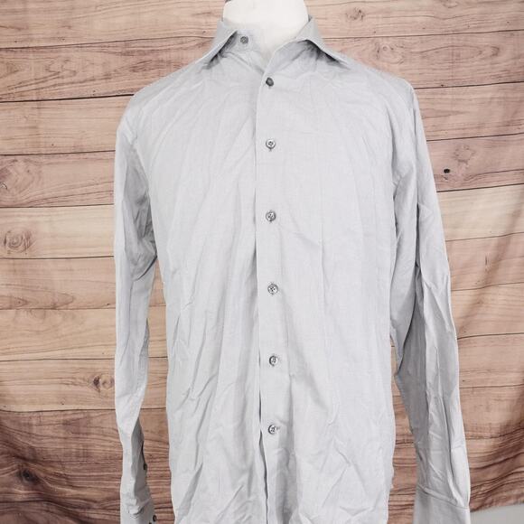 David Donahue Shirt Mens 16.5 36/37 Gray Micro Print Dress Button Down Cotton - Picture 3 of 9